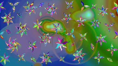 Yeşil renkli etnik çiçeklerle süslenmiş zarif bir eskiz şekli. Raster Çiçek İllüstrasyonu güzel tekstil..