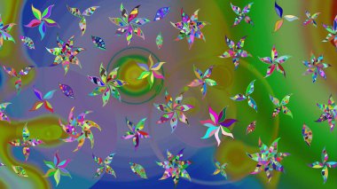 Raster illüstrasyonu. Yeşil renklerde. Çiçekli güzel suluboya desen.