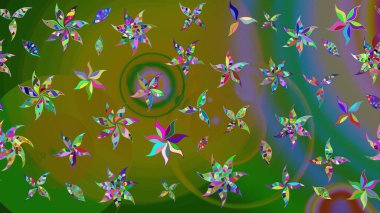 Yeşil renkli çiçekler. Çiçekli karalama şeklinde Raster çiçek deseni. Nazik, sevimli çiçek arkaplanı..