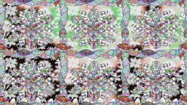 Raster illüstrasyonu. Tarafsız kıvırcık çiçekler tarafsız renklerde şekillenir. Klasik çiçek tasarım elementleri.