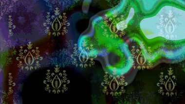 Bokeh yeşillikleri ve kar taneleriyle dekoratif Noel arkaplanı. Raster illüstrasyonu.