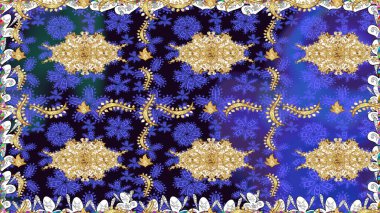 Raster illüstrasyonu. Mor ve mavi renkte kristal kar taneleri.