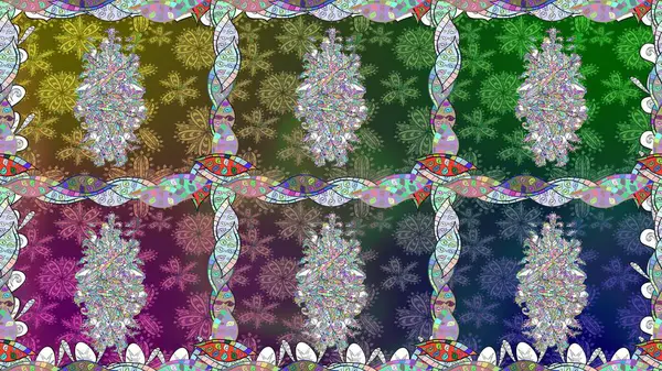 Renkli Bahar Temalı Kusursuz Arkaplan. Çiçeksiz desenli arka plan. Yeşil renkli çiçekler. Düz Çiçek Elementleri Tasarım Raster illüstrasyonu.