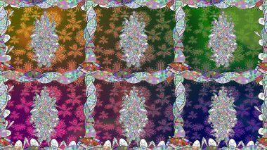 Renkli Yaz Temalı Kusursuz Arkaplan. Düz Çiçek Elementleri Tasarımı. Raster Illustrasyon 'da moda olmayan çiçek deseni. Yeşil renkte çiçekler.