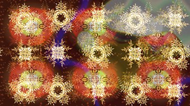 Kar tanelerinin soyut arkaplanlı Noel arkaplanı. Kahverengi ve turuncu kar taneleri. Noel için tatil tasarımı, yeni yıl moda baskıları. Güzel tasarım. Raster illüstrasyonu.