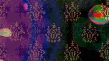 Üzerinde gelincikler ve vadi zambakları olan renkli çiçek desenli nakış deseni. Tekstil tasarımı için mor renkli Raster geleneksel çiçek buketi.