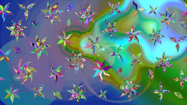 Mavi renkli çiçekler. Çiçekli karalama şeklinde Raster çiçek deseni. Nazik, narin çiçek arkaplanı.