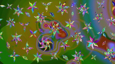 Kumaş, tekstil, duvar kağıdı baskısı için. Eskiz geçmişi. Raster illüstrasyonu. Miles Fleur, süslü püslü bir süs. Tomurcukları papatya çiçekleri olan sevimli bir çiçek deseni. Antika retro tarzı.