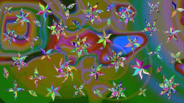 Raster illüstrasyonu. Küçük çiçekteki sevimli çiçek deseni. Yeşil renkte çiçekler.