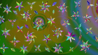 Yeşil renkli çiçekler. Raster illüstrasyonunda çiçek deseni çizimi.