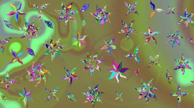 Egzotik çiçekler, botanik, yeşil renklerdeki parlak klasik doğa. Raster illüstrasyonu. Klasik tropikal doğal elementlerin suluboya seti.