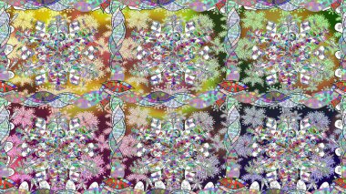 Çiçek deseni duvar kağıdı, desen dolguları ve web sayfası arka planı için kullanılabilir. Süslü, dikişsiz, soyut çiçeklerle süslenmiş. Şekillendirilmiş çiçeklerle kusursuz desen.