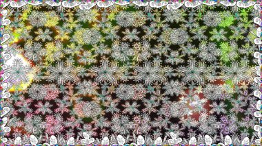 Raster illüstrasyonu. Patlayan çiçekler soyut olarak yerleştirilmiş. Raster deseni. Nazikçe, rengarenk bahar çiçekleri.