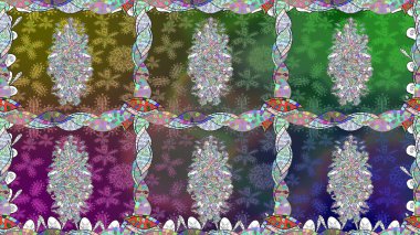 Düz Çiçek Elementleri Tasarımı. Renkli Bahar Temalı Kusursuz Arkaplan. Raster illüstrasyonunda kusursuz çiçek deseni. Süslü kumaş deseni.