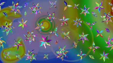 Renkli Bahar Teması eskiz kalıbı. Yeşil renkli çiçekler. Düz Çiçek Elementleri Tasarımı. Sevimli çiçek raster deseni.