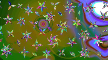 Yeşil renkli çiçekler. Renkli Yaz Temalı eskiz kalıbı. Raster Illustrasyon 'daki Çiçek Deseni' nin son moda çizimi. Düz Çiçek Elementleri Tasarımı.