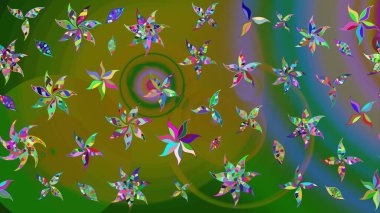 Güzel kumaş deseni. Renkli Yaz Temalı eskiz kalıbı. Raster Illustrasyon 'daki Çiçek Deseni' nin son moda çizimi. Düz Çiçek Elementleri Tasarımı.