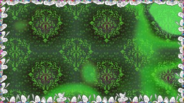 Raster illüstrasyonu. Raster illüstrasyonu. Asya tekstil tarzında. Kusursuz çiçek deseni. Yeşil renkte çiçekler.