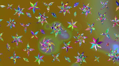 Kahverengi renklerde bahar çiçekleri. Çiçek ve yapraklı karalama şeklinde Raster çiçek deseni. Raster illüstrasyonu.