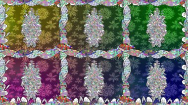 Tekstil için dikişsiz suluboya desen. Şirin çiçekleri, desenleri ve yeşil renkleri olan renksiz bir desen. El çizimi çiçek pürüzsüz desen (taş)).