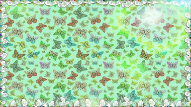 Kelebeklerle kusursuz desen. Kumaş, kağıt, ambalaj kâğıdı ve duvar kağıdı tasarımı için hoş bir arka plan. Tarafsız ve yeşil.