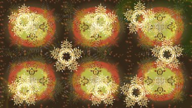 Grafiksel element dekorasyonu. Kar Tanesi Mozaik ikonu. Sembol kışı, donmuş, Noel, yeni yıl tatili. Düz dizayn. Siluet kar taneleri tabelası izole edilmiş kahverengi ve yeşil renkler. Raster illüstrasyonu.