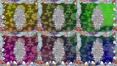 Şirin çiçek elementleri. Raster illüstrasyonu. Kusursuz desenli, modaya uygun kumaş deseni. Renkli Bahar Temalı Kusursuz Arkaplan. Düz Çiçek Elementleri Tasarımı.