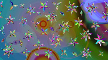 Raster illüstrasyonu. Düz Çiçek Elementleri Tasarımı. Mavi renkli çiçekler. Renkli Bahar Teması eskiz kalıbı. Çiçekli çiçek deseni, suluboya..