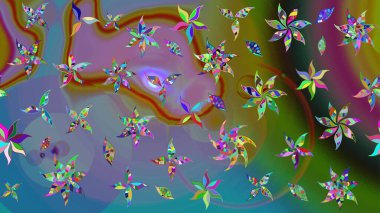 Moda arka planında parlak buketler. Eski usul küçük çiçekli şirin bir eskiz deseni. Raster illüstrasyonu. Kumaş, duvar kâğıdı ve kağıda yazdırmak için gelişen arkaplan.