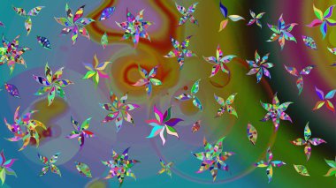 Arkaplan dokusu, duvar kağıdı, mavi renkli çiçek teması. Kabile sanatı boho baskısı, klasik çiçek arkaplanı. Soyut etnik raster çizim kalıbı.