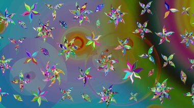 Düz Çiçek Elementleri Tasarımı. Renkli Bahar Teması eskiz kalıbı. Zentangle soyut çiçekleri. Karalama çiçeği. Güzel kumaş deseni. Raster illüstrasyonu.