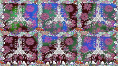 Mavi renklerde. Hint süsü. Renkli süs kenarı. Kusursuz desen. Raster illüstrasyonu. Çiçek duvar kağıdı.