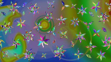 Raster düz çiçek çizim deseni. Yeşil renkli çiçekler. Tasarım hediye paketi, tebrik kartları, posterler ve afiş tasarımı.