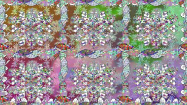 Çiçek duvar kağıdı. Raster illüstrasyonu. Renkli süs kenarı. Hint süsü. Tarafsız renklerde. Kusursuz desen.