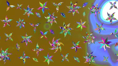 Düz Çiçek Elementleri Tasarımı. Sevimli çiçek raster deseni. Kahverengi renkli çiçekler. Renkli Bahar Teması çizim şablonu.