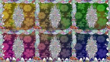 Çiçekli zambaklar kusursuz bir arka plan. Parlak çiçekli kolaj çiçekleri yeşildir. Çiçek tasarımı için inanılmaz kolaj cennet tarzı..