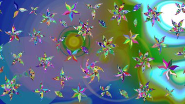 Zentangle soyut çiçekleri. Düz Çiçek Elementleri Tasarımı. Raster illüstrasyonu. Güzel kumaş deseni. Renkli Bahar Teması eskiz kalıbı. Çiçek tozu..