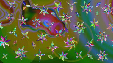 Moda baskısı, albüm, ambalaj kağıdı ve duvar kağıdı için zarif dekoratif süslemeler. Raster illüstrasyonu. Küçük çiçekli basit bir çiçek çizimi. Yeşil renkte şirin çiçekler..