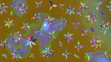 Dallı bahar çiçekleriyle desen, kahverengi renklerle çiçek siluetiyle desen. Raster deseni.