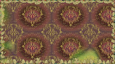 Çiçeksiz desenli, suluboya elle çizilmiş elementler. Parlak renkli fantezi çiçekleri, yapraklar, kahverengi renkli tomurcuklar, kahverengi.