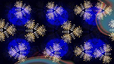 Yeni yıl kar tanesi. Düz kar karalama ikonları, yılbaşı afişi için kar taneleri silueti, kartlar. Güzel soyut kar taneleri siyah ve mavi renkler üzerine raster tasarımı.