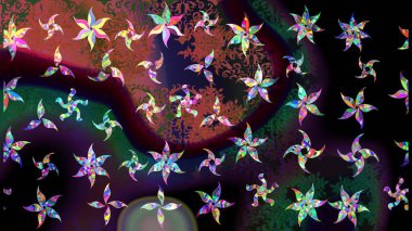 Şablon, pürüzsüz, çiçekli kenar. Çiçek çelengi. Güzel, parlak, pürüzsüz kumaş, tuval. Kıvırcık, parlak örgü. Eski moda arka plan. Raster illüstrasyonu.