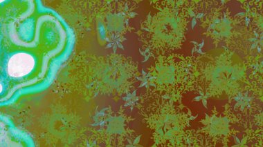 Sihirli kahverengi ve yeşil tatil soyut arka plan yıldız ve düşen kar taneleri. Noel kahverengisi ve yeşiller. Raster illüstrasyonu.