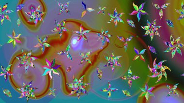 Raster illüstrasyonundaki çiçek desenli çizim. Düz Çiçek Elementleri Tasarımı. Süslü kumaş deseni. Renkli Bahar Teması çizim şablonu.