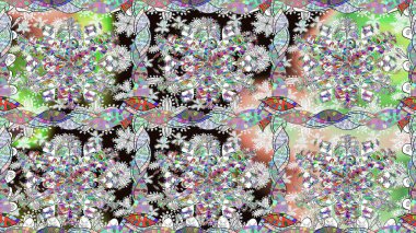 Ağaç dallı bahar çiçekleriyle desen, çiçek siluetiyle nötr renkler. Raster deseni.