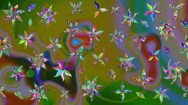 Raster illüstrasyonu. Kahverengi renkte yaz çiçekleri. Raster çiçek desenli ve çiçekli..