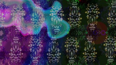 Çiçekler. Vadinin gri renkli çiçekleri. Soyut etnik raster pürüzsüz desen.