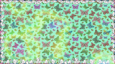 Kağıt, kumaş, ambalaj kağıdı ve duvar kağıdı tasarımı için güzel bir arka plan. Güzel kelebek resimlerini renklendir. Raster illüstrasyonu. Kusursuz..
