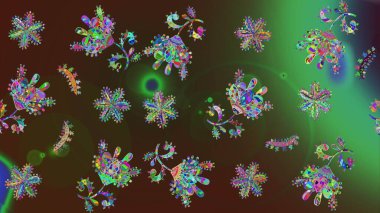 Raster düz çiçekleri pürüzsüz desen. Hediye ambalaj kağıdı, tebrik kartları, posterler ve pankart tasarımı. Yeşil renkte çiçekler.