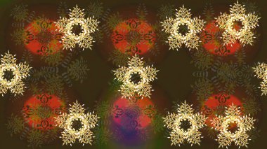 Raster illüstrasyonu. Kar taneleri arka planda. Renkli arka planda izole edilmiş kar tanelerinin düz tasarımı. Kar taneleri deseni. Kar tanesi süslemeli desen.